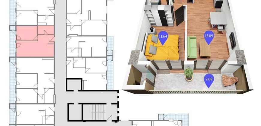 იყიდება 2 ოთახიანი ბინა გორში, ჭალის დასახლებაში